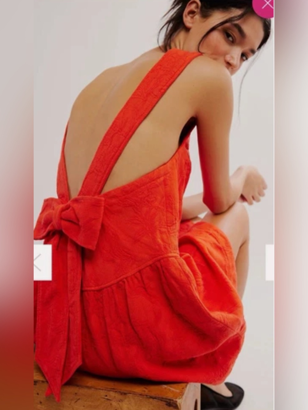 Free People About Town Mini Dress in Scarlet Orange w/Embroidery Bow Size Medium - Picture 4 of 11